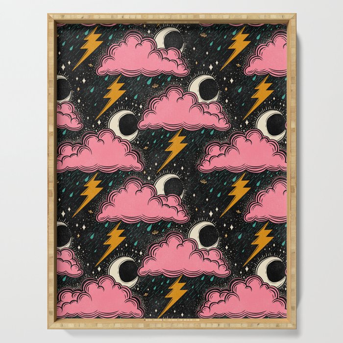 Stormy Night - black & pink Serving Tray Gallery Image 1