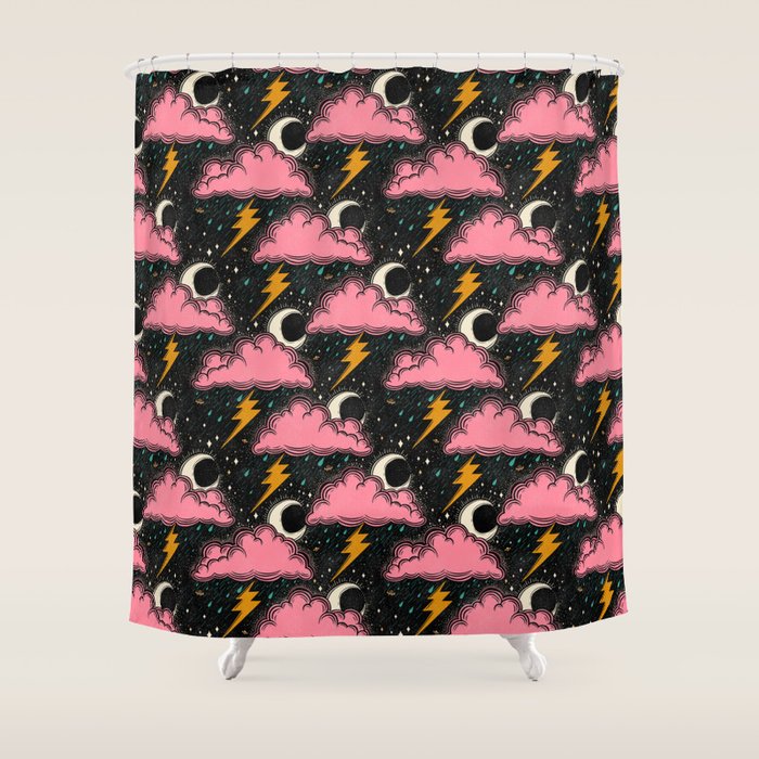 Stormy Night - black & pink Shower Curtain Gallery Image 1