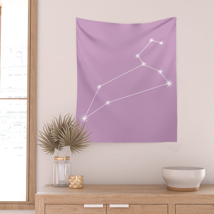 Leo Zodiac Star Constellation Line Art Pastel Lilac Wall Tapestry Gallery Image 2
