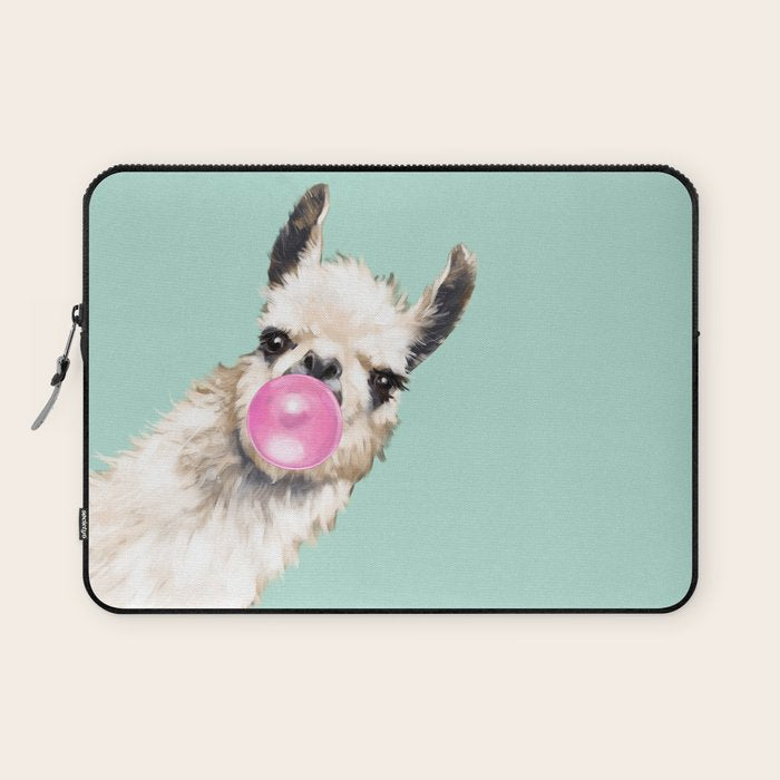 Bubble Gum Sneaky Llama in Green Laptop Sleeve Gallery Image 1