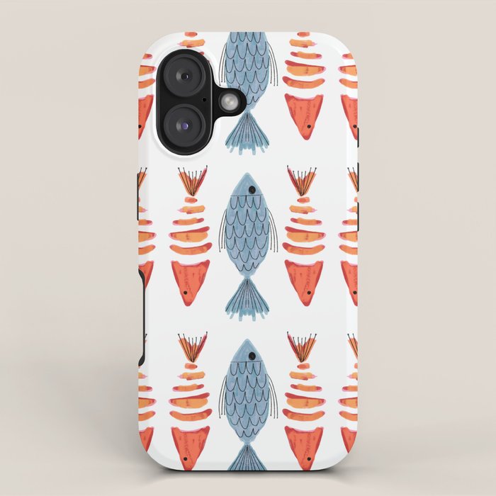 Silver Blue Orange Red Nautical Watercolor Fish Coastal Mediterranean Beach House iPhone Case Gallery Image 1