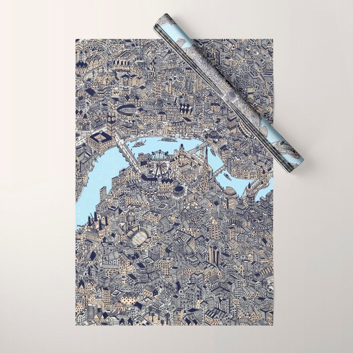 London color map city drawing illustration Thames Wrapping Paper Gallery Image 1