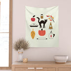 Black Cat Pumpkin Autumn Baking Motif Wall Tapestry Gallery Image 2