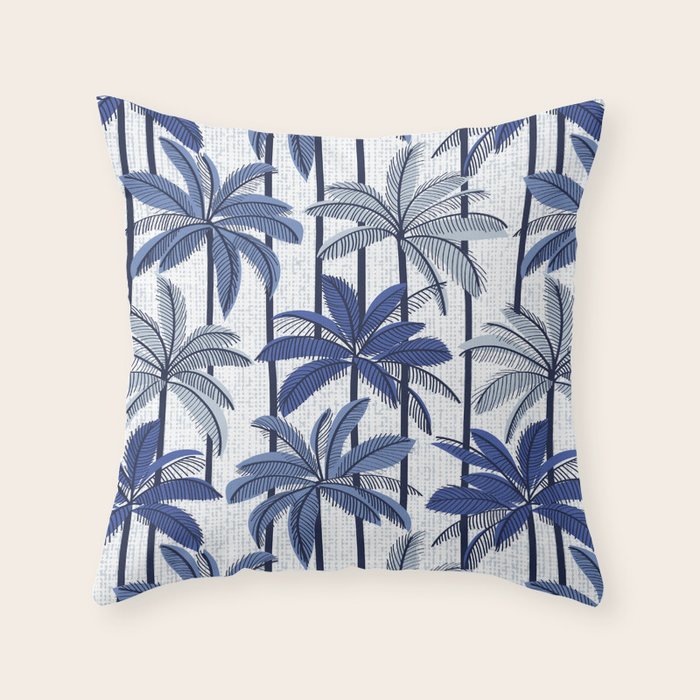 Retro Palm Springs vibes // white background highball indigo electric and pastel blue palm trees oxford navy blue lines Throw Pillow Gallery Image 6