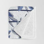Retro Palm Springs vibes // white background highball indigo electric and pastel blue palm trees oxford navy blue lines Throw Blanket Gallery Image 3
