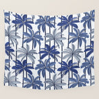 Retro Palm Springs vibes // white background highball indigo electric and pastel blue palm trees oxford navy blue lines Wall Tapestry Gallery Image 4