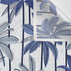 Retro Palm Springs vibes // white background highball indigo electric and pastel blue palm trees oxford navy blue lines Wall Tapestry Gallery Image 3
