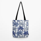 Retro Palm Springs vibes // white background highball indigo electric and pastel blue palm trees oxford navy blue lines Tote Bag Gallery Image 2