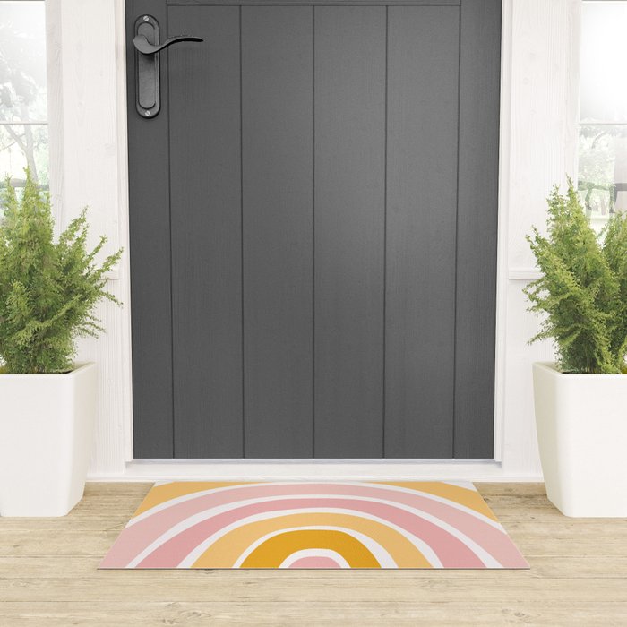 Abstract Shapes 94 in Mustard Yellow and Pale Pink (Rainbow Abstraction) Welcome Mat Gallery Image 3