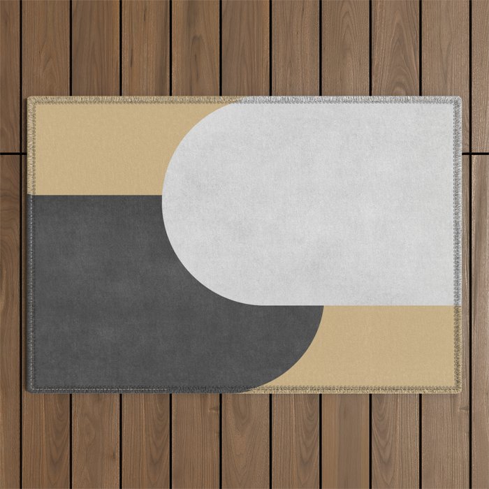 Halfmoon Colorblock - Black White on Gold Outdoor Rug Gallery Image 1
