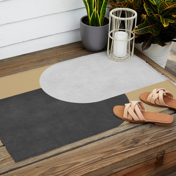 Halfmoon Colorblock - Black White on Gold Outdoor Rug Gallery Image 2