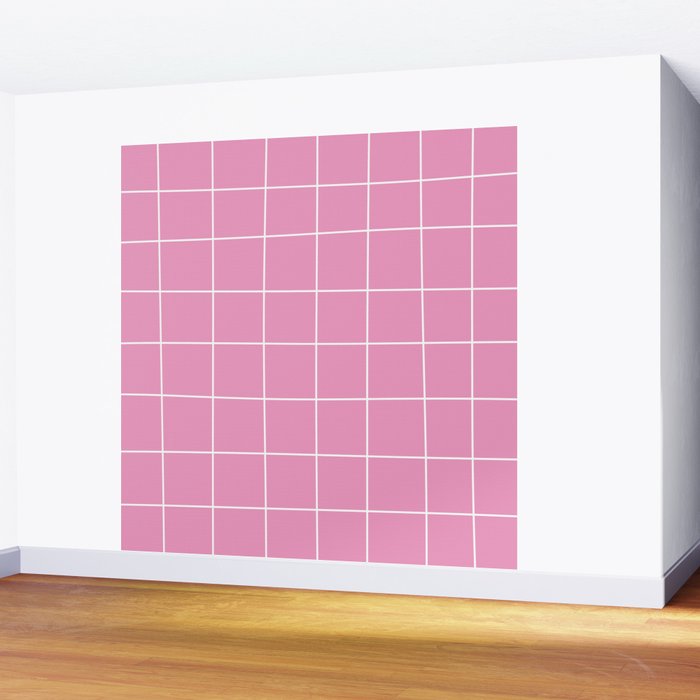Hand Drawn Grid Hot Pink Wall Mural Gallery Image 2