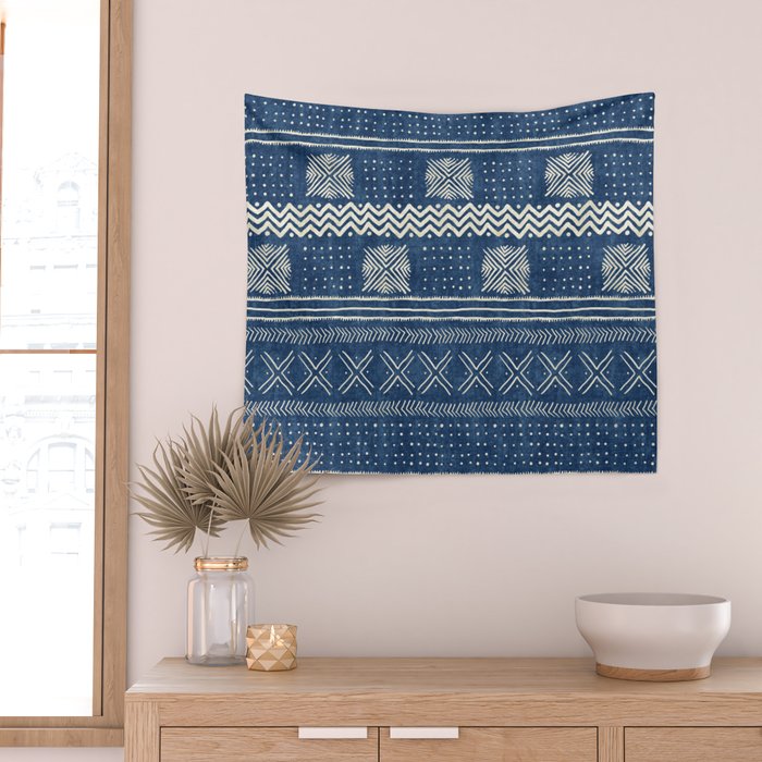 Geometric Stripe Blue Wall Tapestry Gallery Image 2