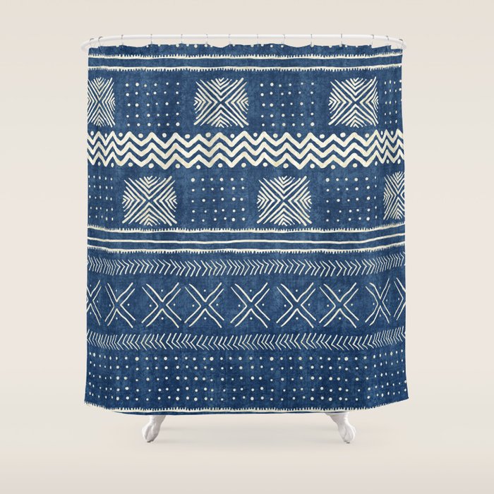 Geometric Stripe Blue Shower Curtain Gallery Image 1