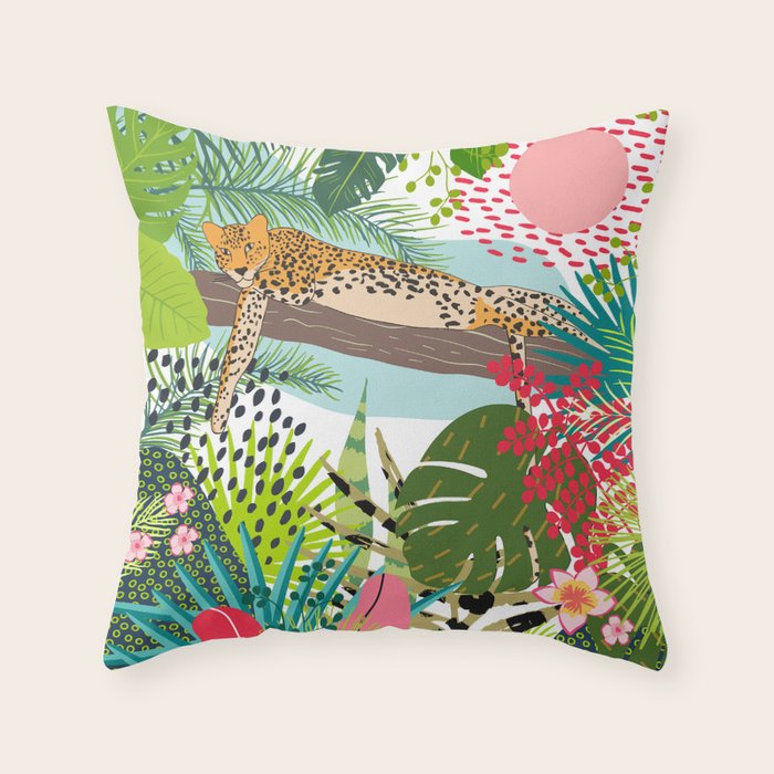 Colorful Jungle Cheetah Print Throw Pillow Gallery Image 1