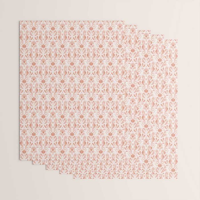 Seahorse Damask  Peachy Pink Wrapping Paper Gallery Image 3