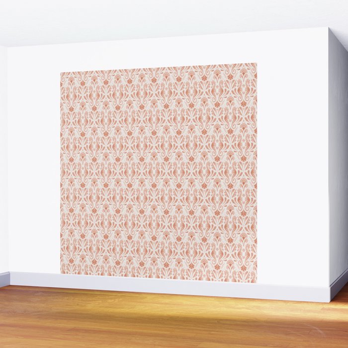 Seahorse Damask  Peachy Pink Wall Mural Gallery Image 2