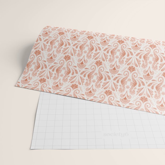 Seahorse Damask  Peachy Pink Wrapping Paper Gallery Image 2