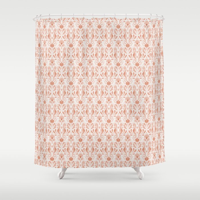 Seahorse Damask  Peachy Pink Shower Curtain Gallery Image 1