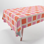 Retro Check Thick Grid Pattern 2 Bright Pink Orange Cream Tablecloth Gallery Image 1