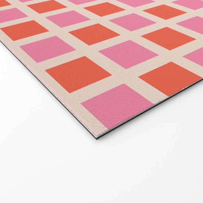 Retro Check Thick Grid Pattern 2 Bright Pink Orange Cream Welcome Mat Gallery Image 2