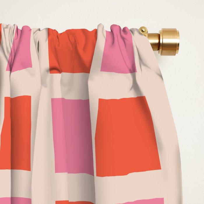 Retro Check Thick Grid Pattern 2 Bright Pink Orange Cream Window Curtain Gallery Image 2