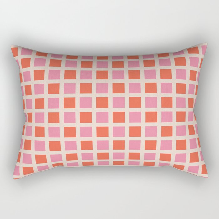 Retro Check Thick Grid Pattern 2 Bright Pink Orange Cream Rectangular Pillow Gallery Image 1
