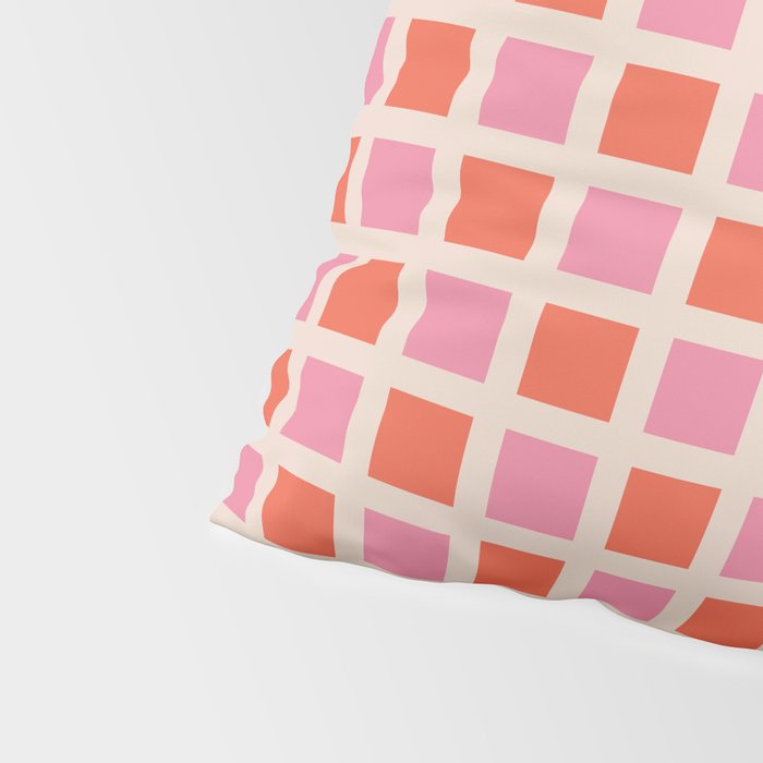 Retro Check Thick Grid Pattern 2 Bright Pink Orange Cream Pillow Sham Gallery Image 4