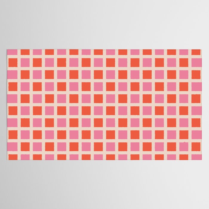Retro Check Thick Grid Pattern 2 Bright Pink Orange Cream Tablecloth Gallery Image 2