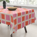 Retro Check Thick Grid Pattern 2 Bright Pink Orange Cream Tablecloth Gallery Image 3