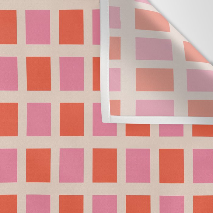Retro Check Thick Grid Pattern 2 Bright Pink Orange Cream Wall Tapestry Gallery Image 3