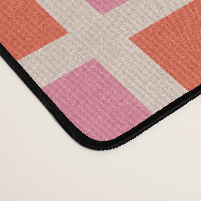 Retro Check Thick Grid Pattern 2 Bright Pink Orange Cream Desk Mat Gallery Image 4