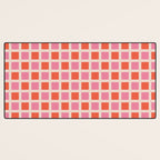 Retro Check Thick Grid Pattern 2 Bright Pink Orange Cream Desk Mat Gallery Image 3