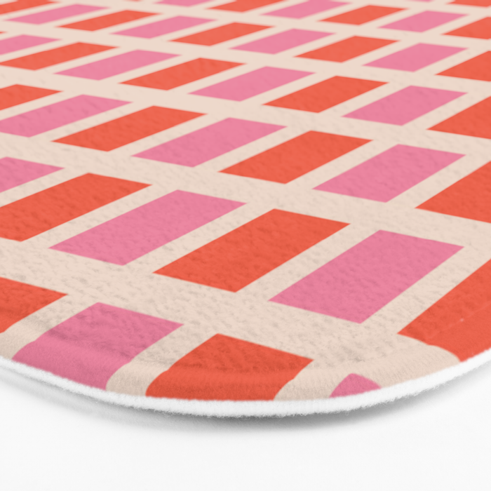 Retro Check Thick Grid Pattern 2 Bright Pink Orange Cream Bath Mat Gallery Image 3