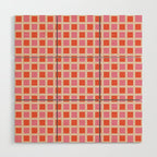 Retro Check Thick Grid Pattern 2 Bright Pink Orange Cream Wood Wall Art Gallery Image 1