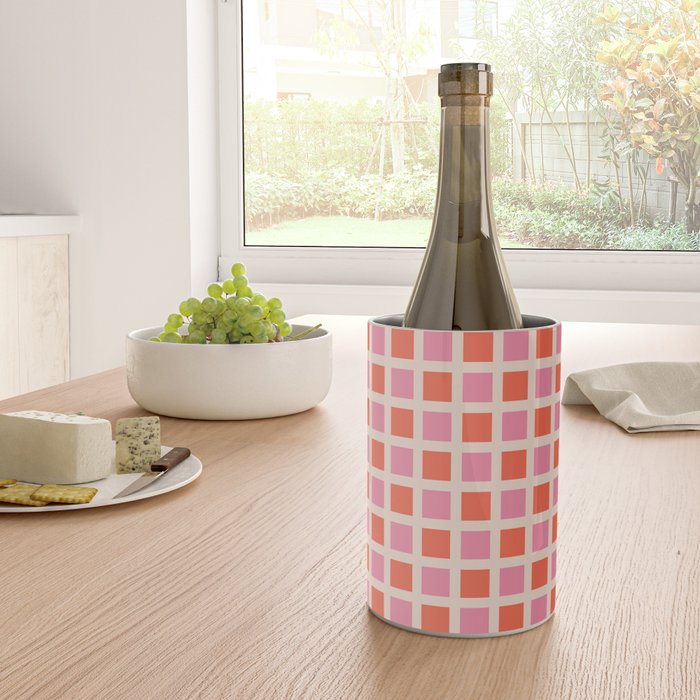 Retro Check Thick Grid Pattern 2 Bright Pink Orange Cream Wine Chiller Gallery Image 4