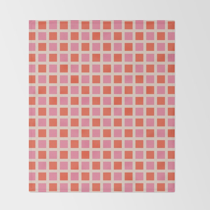 Retro Check Thick Grid Pattern 2 Bright Pink Orange Cream Throw Blanket Gallery Image 2