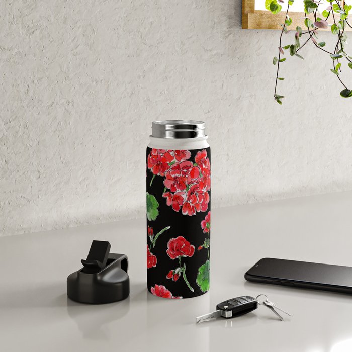 Red Geranium with black background Water Bottle Gallery Image 4