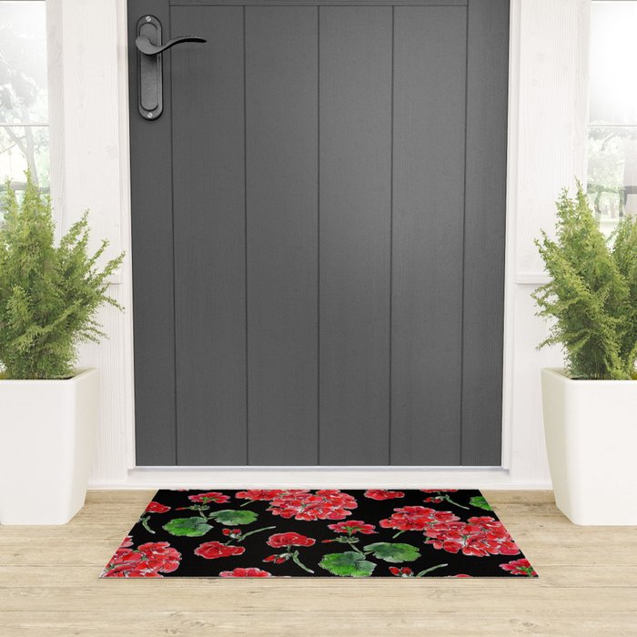 Red Geranium with black background Welcome Mat Gallery Image 3