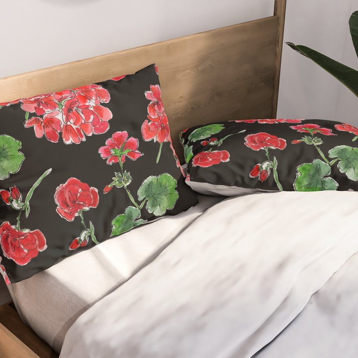 Red Geranium with black background Pillow Sham Gallery Image 2