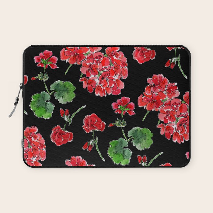 Red Geranium with black background Laptop Sleeve Gallery Image 1