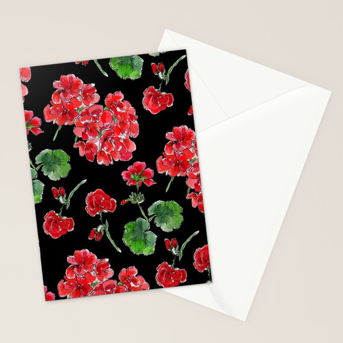 Red Geranium with black background Stationery Card Gallery Image 2