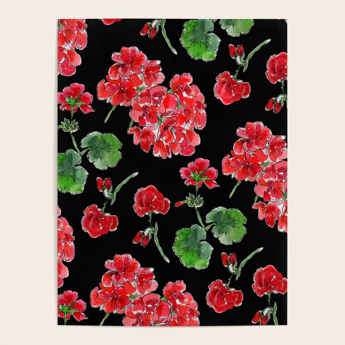 Red Geranium with black background Poster Gallery Image 4