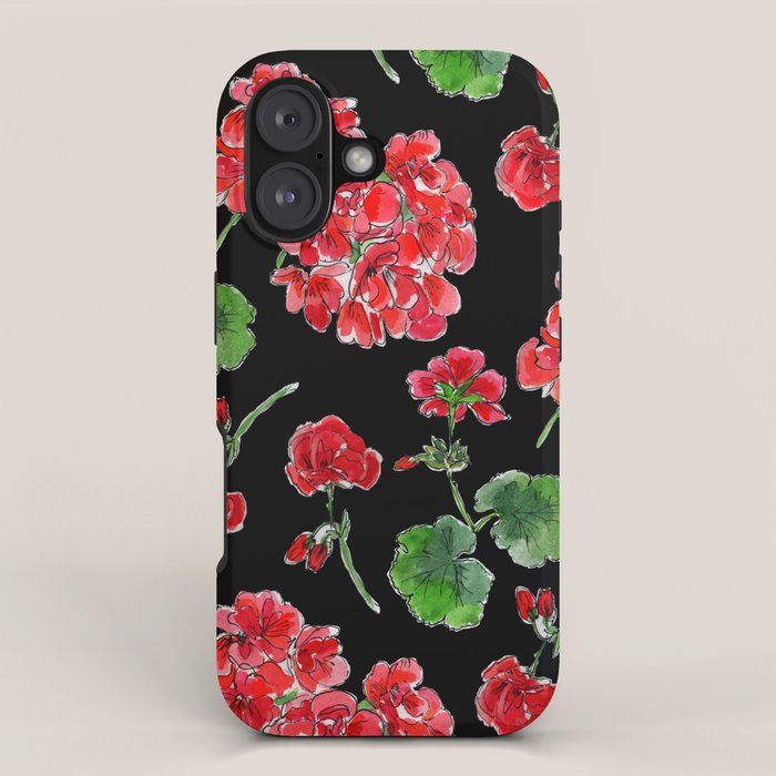 Red Geranium with black background iPhone Case Gallery Image 1