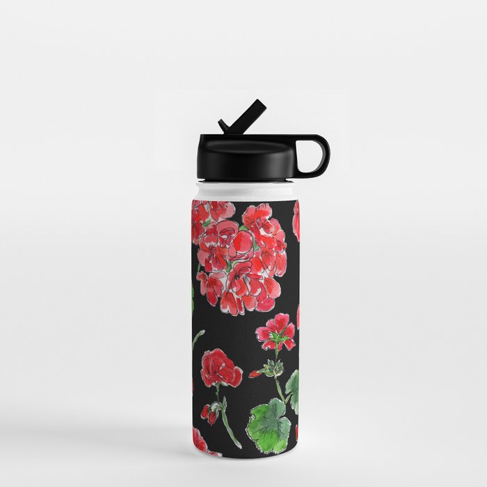 Red Geranium with black background Water Bottle Gallery Image 1