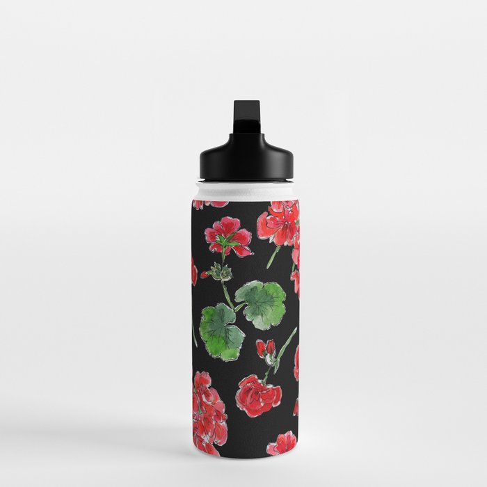 Red Geranium with black background Water Bottle Gallery Image 3