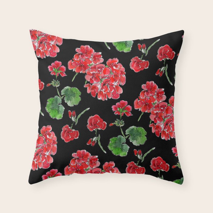 Red Geranium with black background Throw Pillow Gallery Image 6