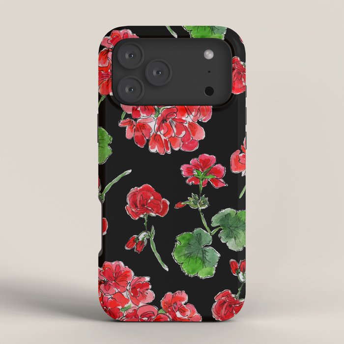 Red Geranium with black background iPhone Case Gallery Image 4