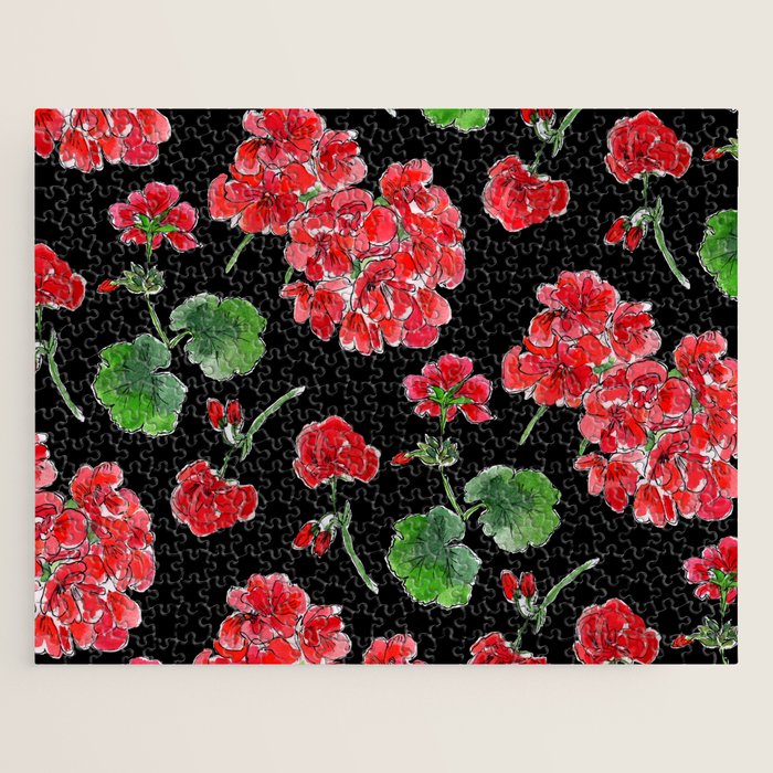 Red Geranium with black background Jigsaw Puzzle Gallery Image 1