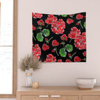 Red Geranium with black background Wall Tapestry Gallery Image 2